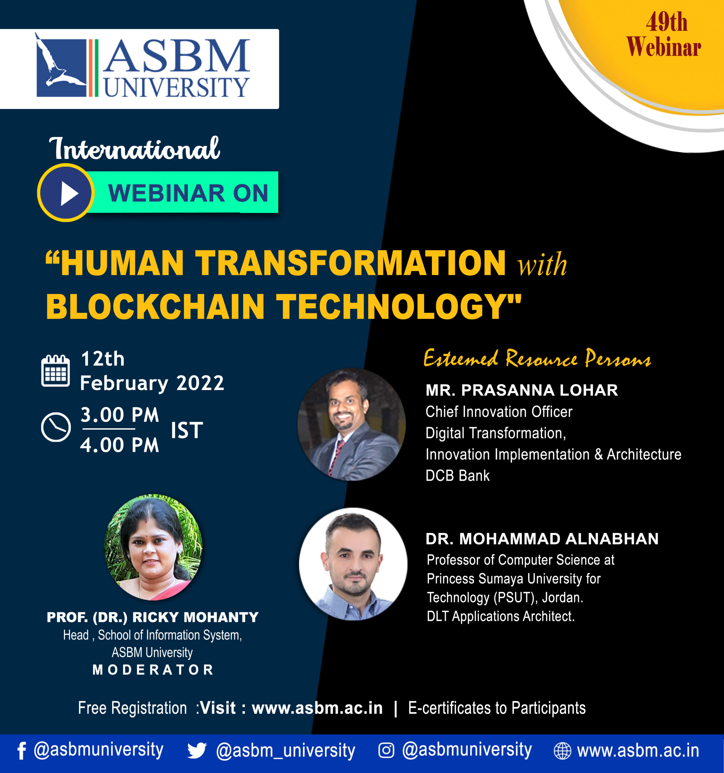 49th webinar on “Human Transformation using Blockchain Technology”.