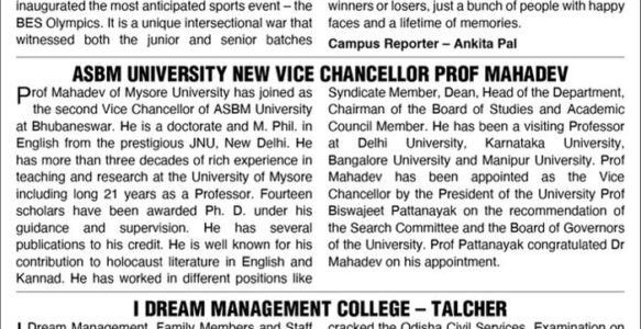 ASBM University Business Standard News.