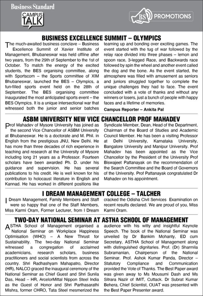 ASBM University Business Standard News.